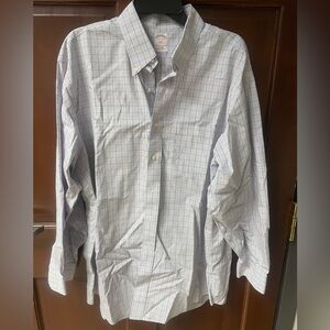 Brooks Brothers 346 Long Sleeve Blue/White/Orange/Brown Plaid 17.5 4/5 EUC